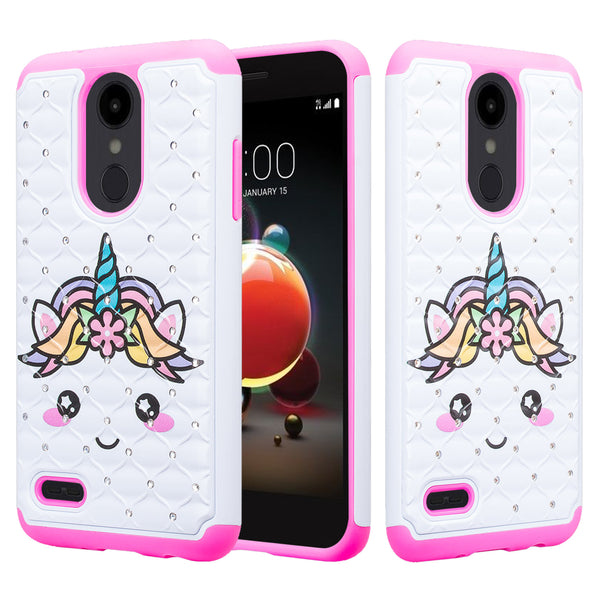 lg aristo 2 case crystal rhinestone - white unicorn - www.coverlabusa.com