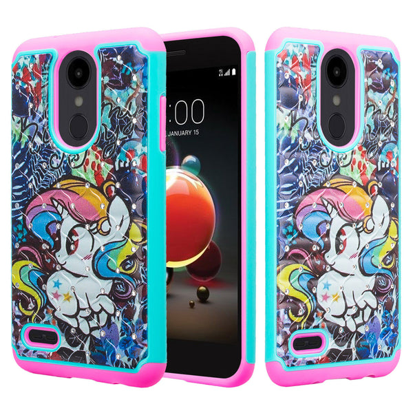 lg aristo 2 case crystal rhinestone - rainbow unicorn - www.coverlabusa.com