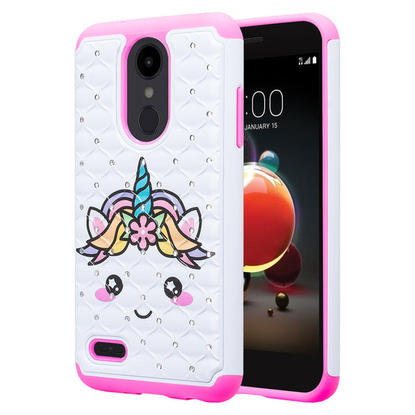 lg aristo 2 case crystal rhinestone - white unicorn - www.coverlabusa.com