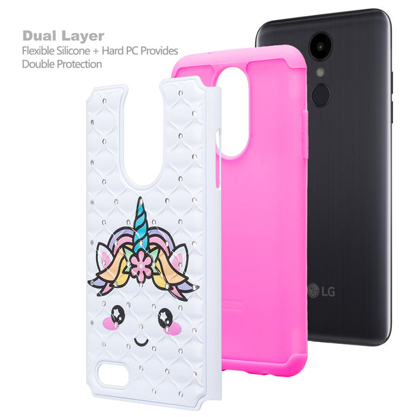 lg aristo 2 case crystal rhinestone - white unicorn - www.coverlabusa.com