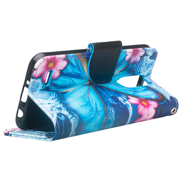 LG Aristo 2 Wallet Case - Blue Butterfly - www.coverlabusa.com