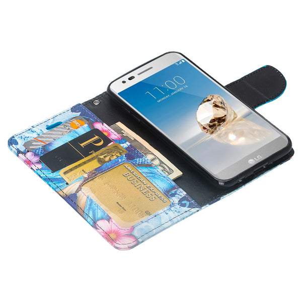 LG Aristo 2 Wallet Case - Blue Butterfly - www.coverlabusa.com