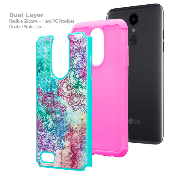 lg aristo 2 case crystal rhinestone - teal flower - www.coverlabusa.com