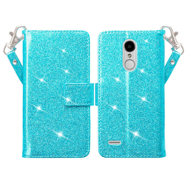 LG Aristo 2 Glitter Wallet Case - Teal - www.coverlabusa.com