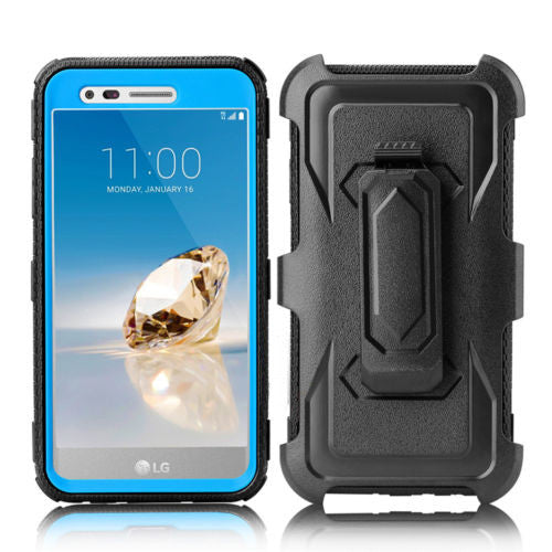 LG ARISTO holster case with screen protector - blue - www.coverlabusa.com