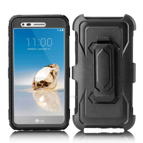 LG ARISTO holster case with screen protector - black - www.coverlabusa.com