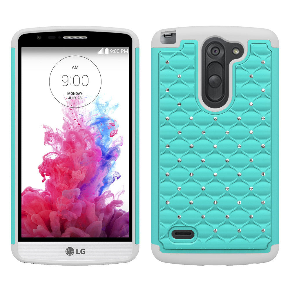 LG G3 Stylus Rhinestone Case - Baby Teal/White - www.coverlabusa.com