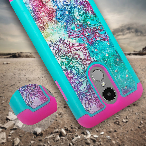 LG K4 (2017) | Fortune | Phoenix 3 case crystal rhinestone - teal flower - www.coverlabusa.com
