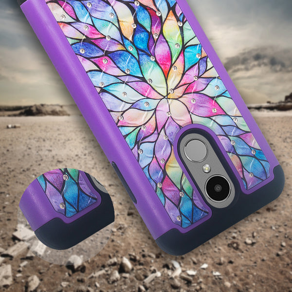 LG K4 (2017) | Fortune | Phoenix 3 case crystal rhinestone - rainbow flower - www.coverlabusa.com