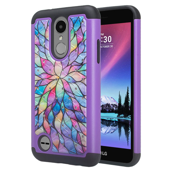 LG K4 (2017) | Fortune | Phoenix 3 case crystal rhinestone - rainbow flower - www.coverlabusa.com