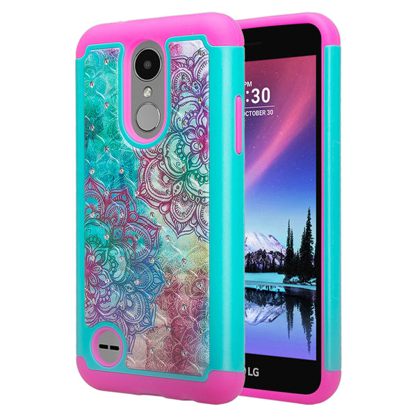 LG K4 (2017) | Fortune | Phoenix 3 case crystal rhinestone - teal flower - www.coverlabusa.com
