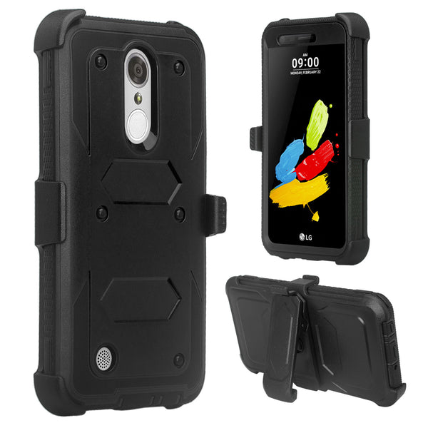 LG ARISTO holster case with screen protector - black - www.coverlabusa.com