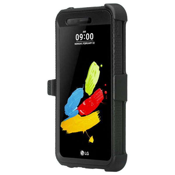 LG ARISTO holster case with screen protector - black - www.coverlabusa.com
