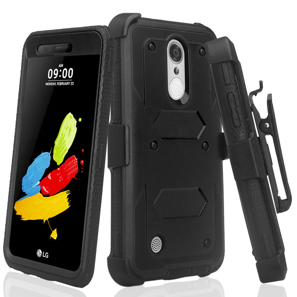 LG ARISTO holster case with screen protector - black - www.coverlabusa.com