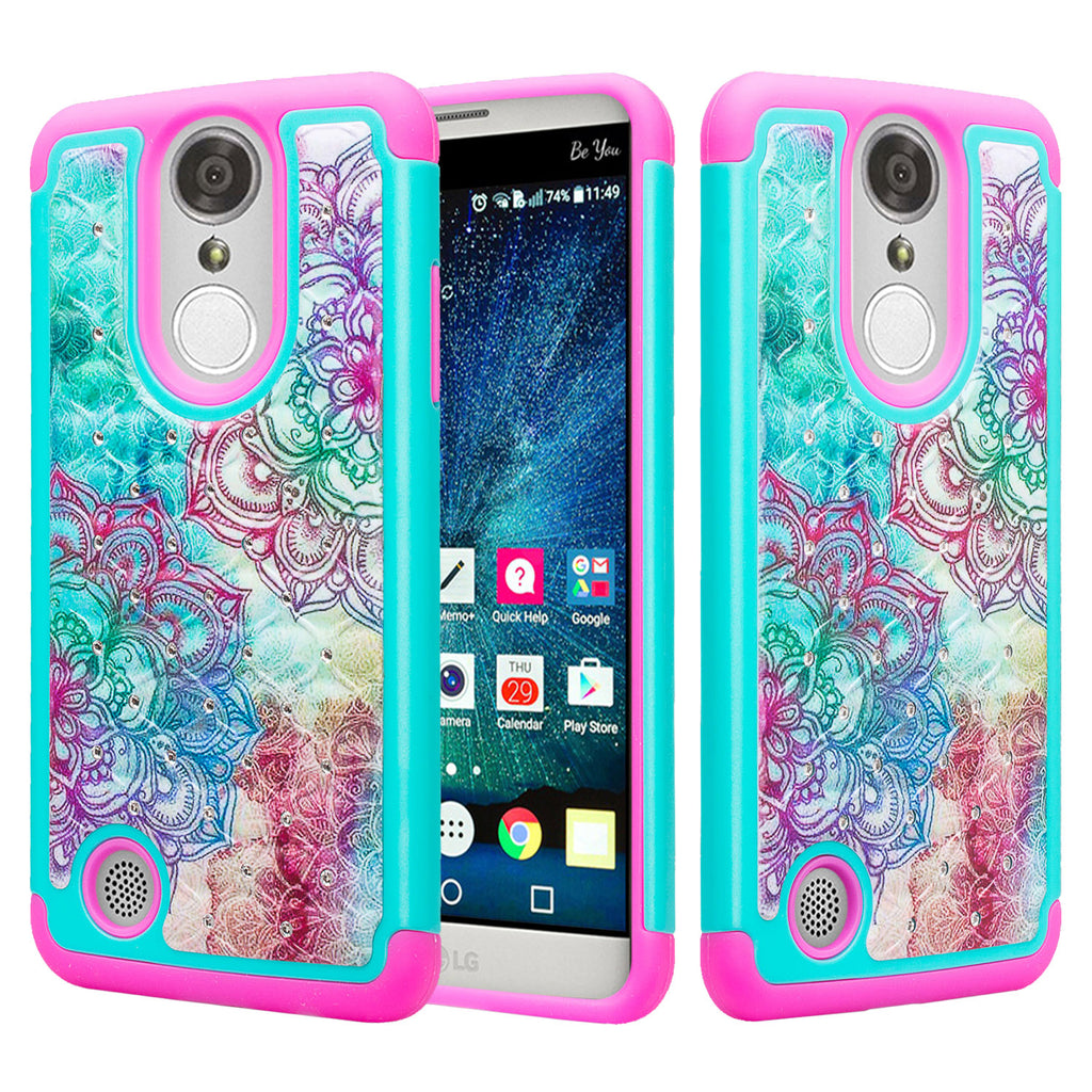 LG K4 (2017) | Fortune | Phoenix 3 case crystal rhinestone - teal flower - www.coverlabusa.com