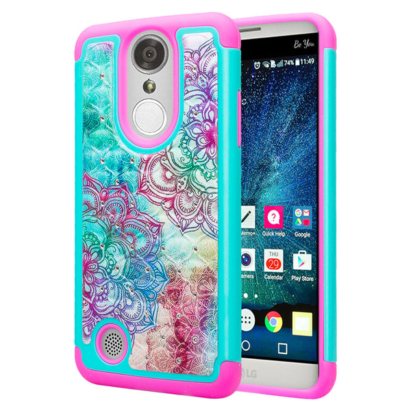 LG K4 (2017) | Fortune | Phoenix 3 case crystal rhinestone - teal flower - www.coverlabusa.com