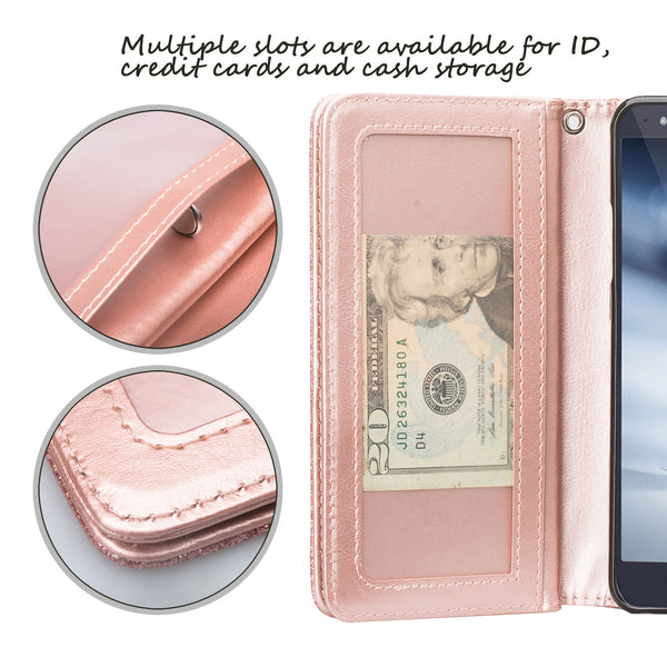 lg aristo 4 plus glitter wallet case - rose gold - www.coverlabusa.com