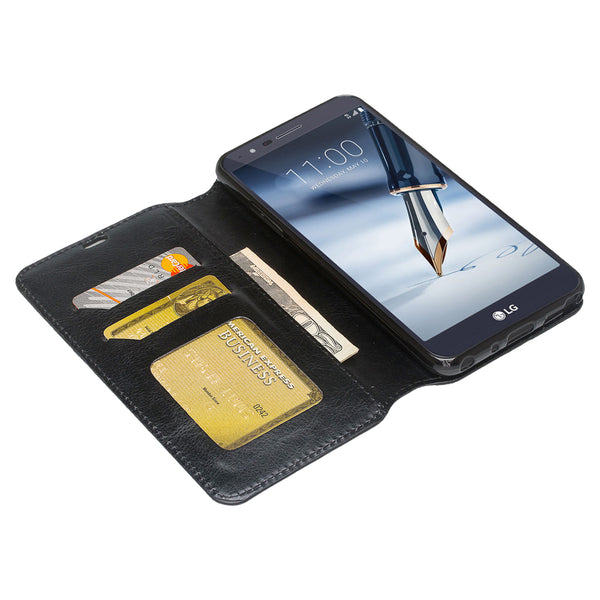 lg aristo 4 plus wallet case - black - www.coverlabusa.com