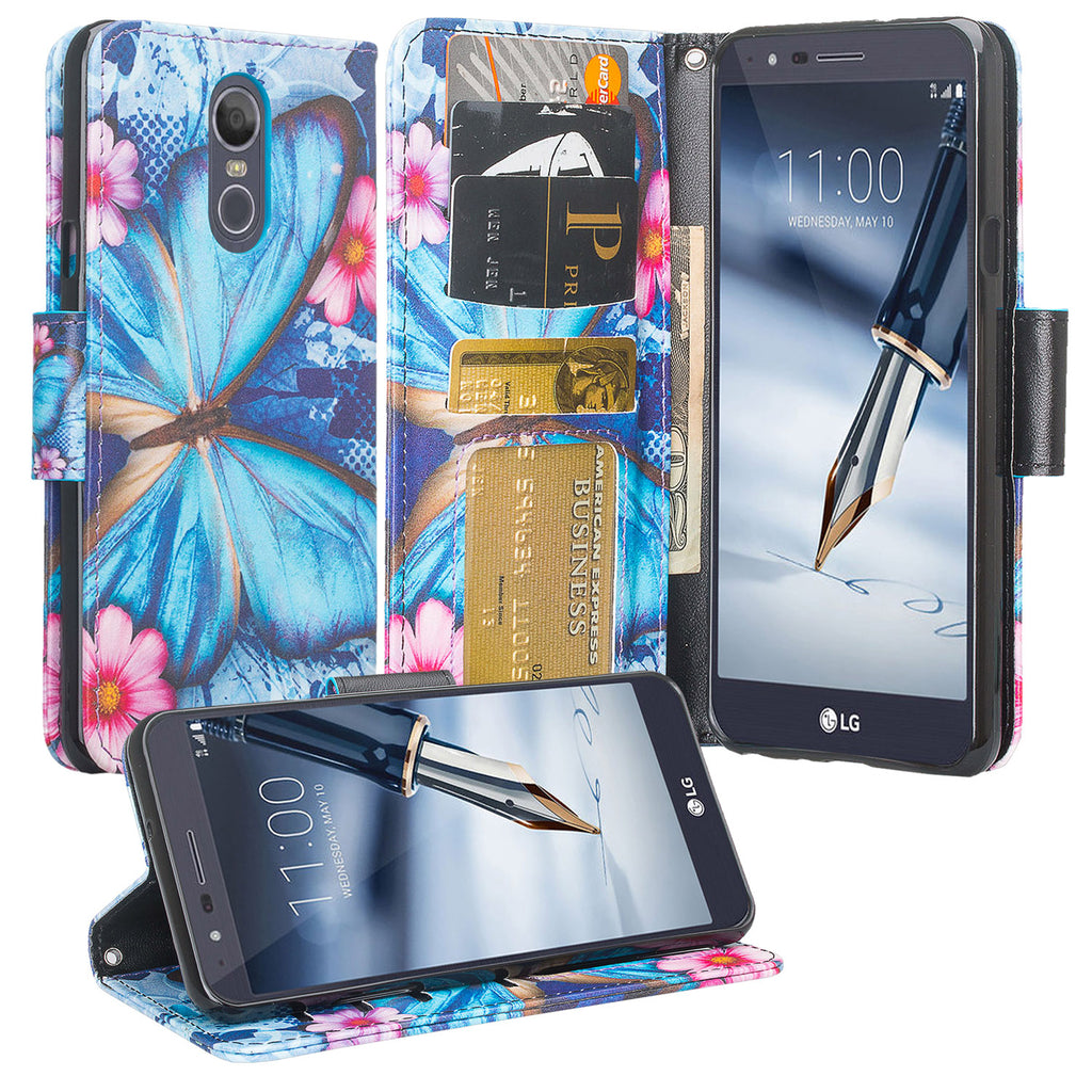 lg aristo 4 plus wallet case - blue butterfly - www.coverlabusa.com