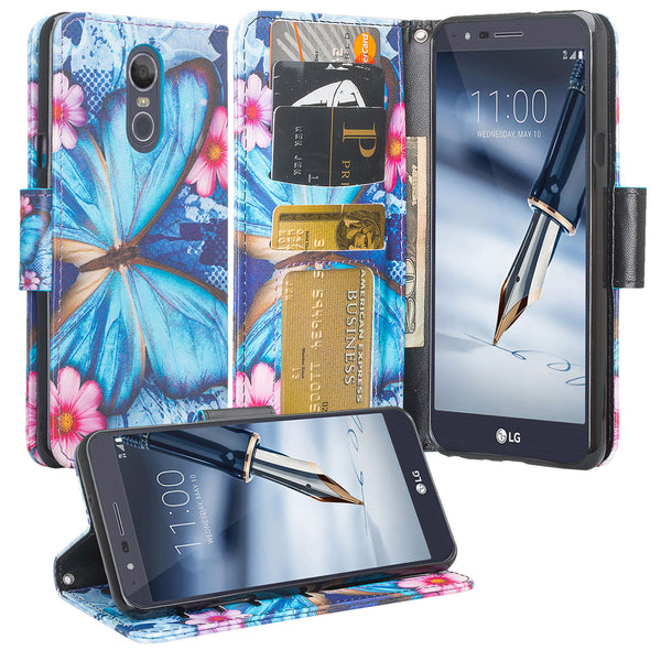 lg aristo 4 plus wallet case - blue butterfly - www.coverlabusa.com