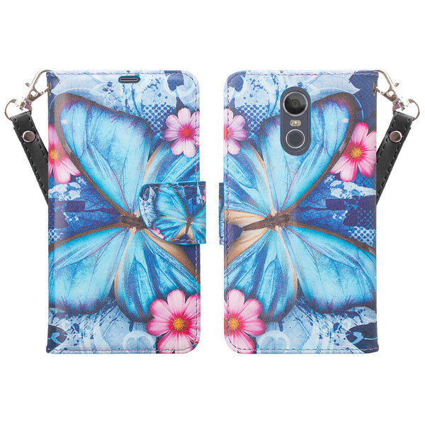lg aristo 4 plus wallet case - blue butterfly - www.coverlabusa.com