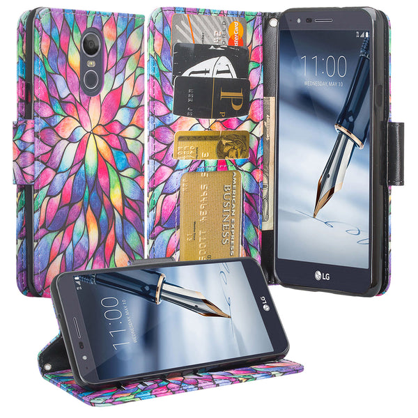 lg aristo 4 plus wallet case - rainbow flower - www.coverlabusa.com