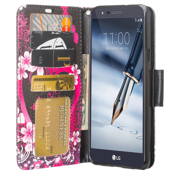 lg aristo 4 plus wallet case - heart butterflies - www.coverlabusa.com