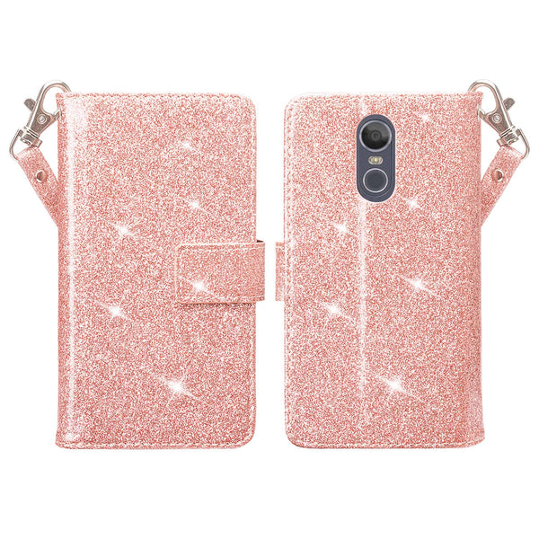 lg aristo 4 plus glitter wallet case - rose gold - www.coverlabusa.com