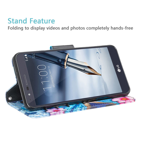 lg aristo 4 plus wallet case - blue butterfly - www.coverlabusa.com