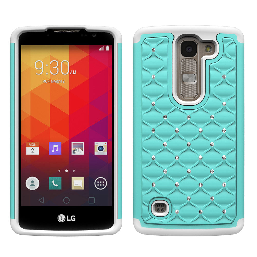 LG Volt2 Rhinestone Case - Baby Teal/White - www.coverlabusa.com