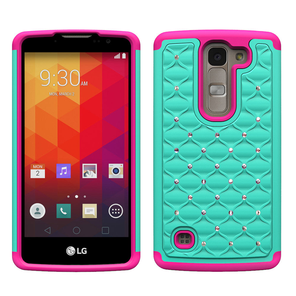 LG Volt2 Rhinestone Case - Teal/Hot Pink - www.coverlabusa.com