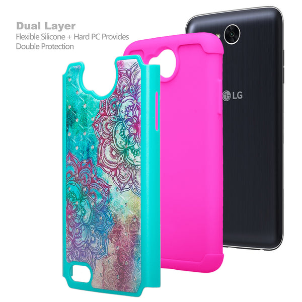 lg x power 2 case crystal rhinestone - teal flower - www.coverlabusa.com