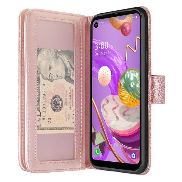 lg aristo 5 plus glitter wallet case - rose gold - www.coverlabusa.com