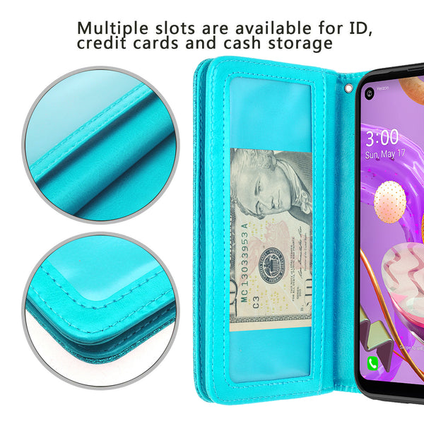 lg aristo 5 plus glitter wallet case - teal - www.coverlabusa.com