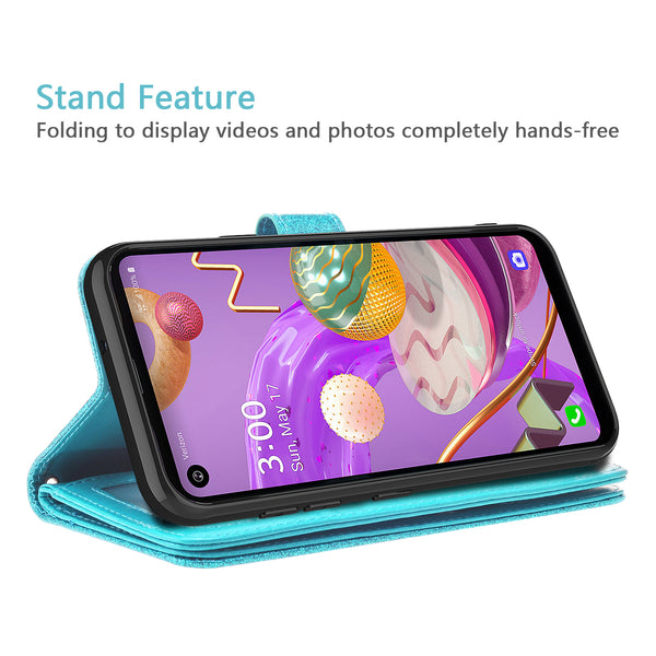 lg aristo 5 plus glitter wallet case - teal - www.coverlabusa.com