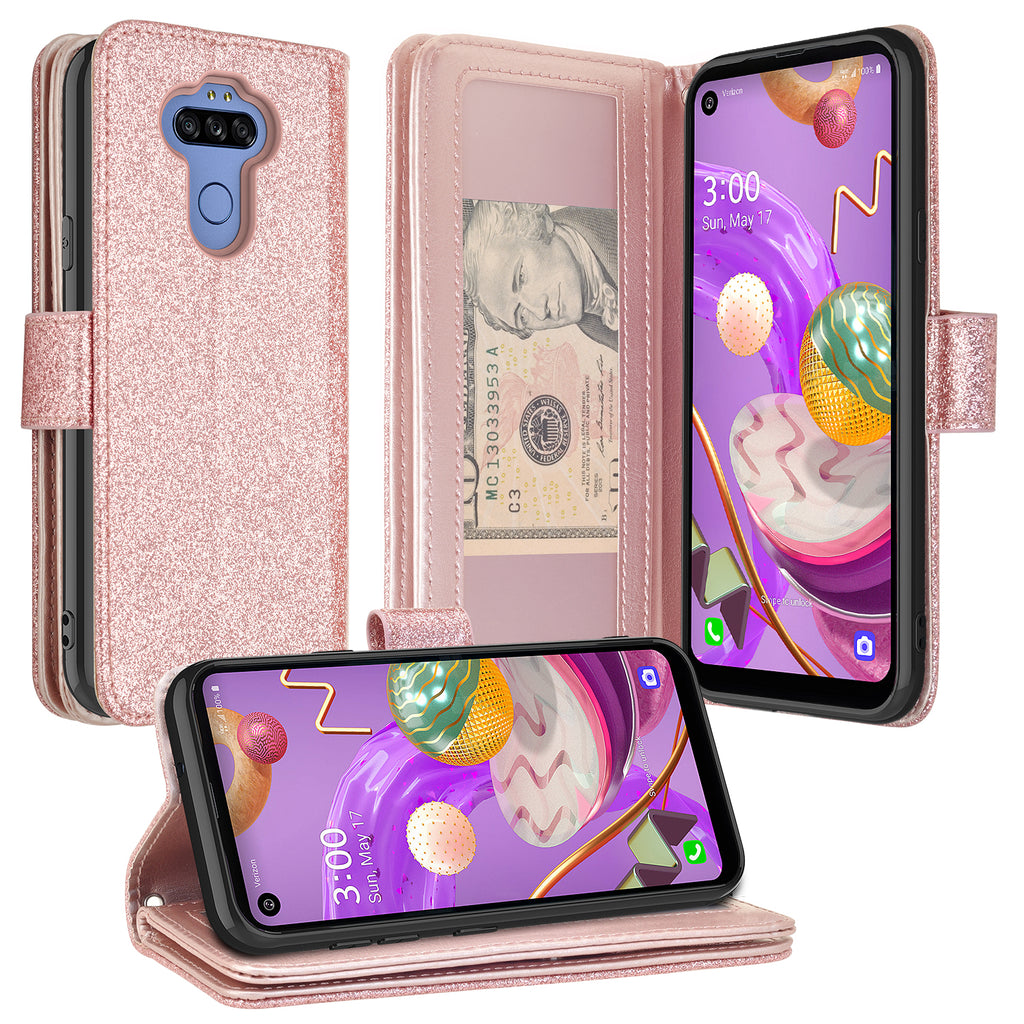 lg aristo 5 plus glitter wallet case - rose gold - www.coverlabusa.com