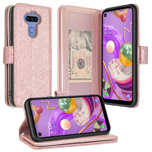 lg aristo 5 plus glitter wallet case - rose gold - www.coverlabusa.com