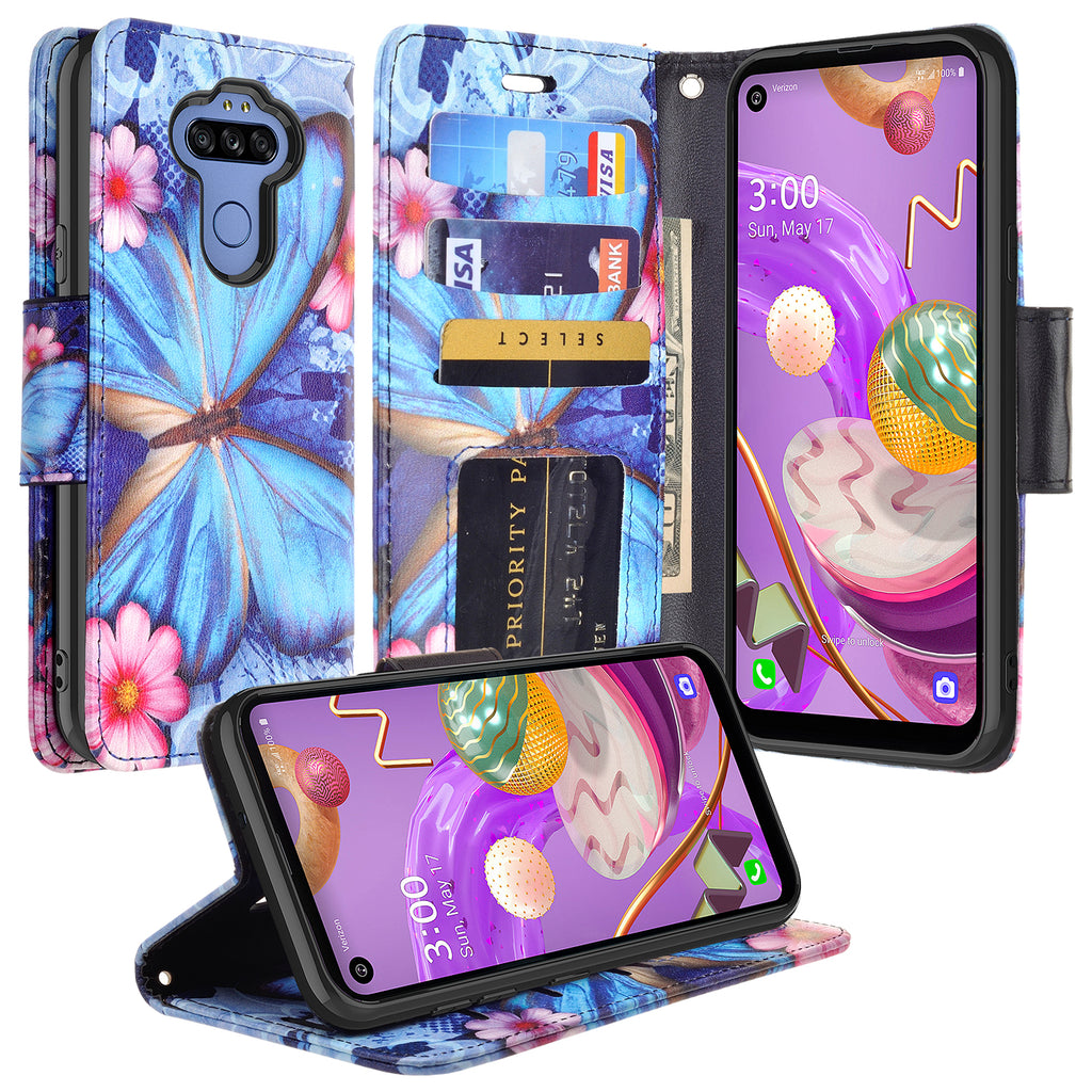 lg aristo 5 plus wallet case - blue butterfly - www.coverlabusa.com