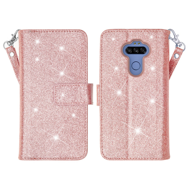 lg aristo 5 plus glitter wallet case - rose gold - www.coverlabusa.com