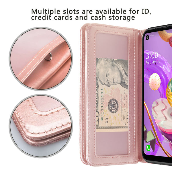 lg aristo 5 plus glitter wallet case - rose gold - www.coverlabusa.com