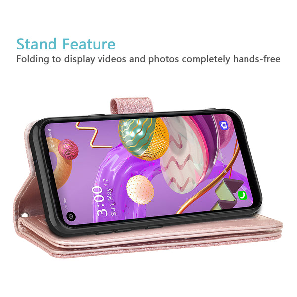 lg aristo 5 plus glitter wallet case - rose gold - www.coverlabusa.com