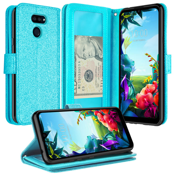 lg stylo 6 glitter wallet case - teal - www.coverlabusa.com