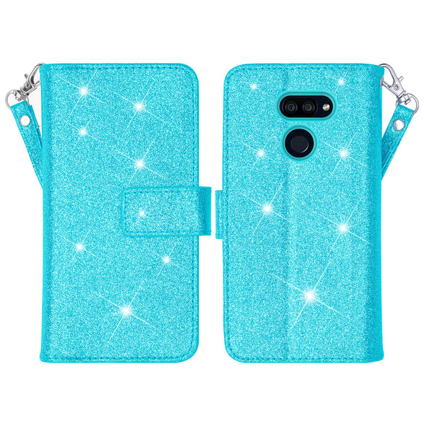 lg stylo 6 glitter wallet case - teal - www.coverlabusa.com
