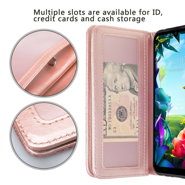 lg stylo 6 glitter wallet case - rose gold - www.coverlabusa.com
