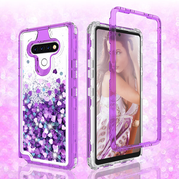 hard clear glitter phone case for lg aristo 5 - purple - www.coverlabusa.com