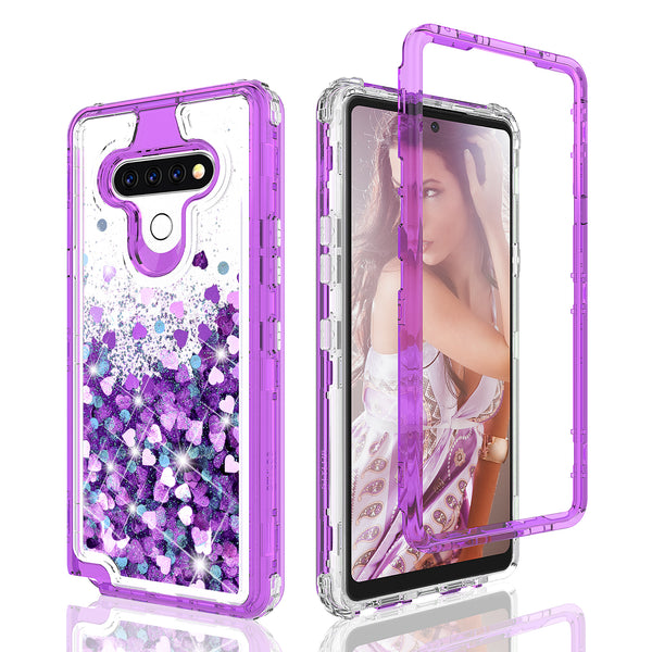 hard clear glitter phone case for lg aristo 5 - purple - www.coverlabusa.com