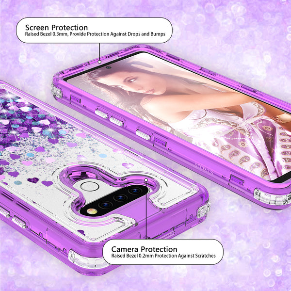 hard clear glitter phone case for lg stylo 6 - purple - www.coverlabusa.com