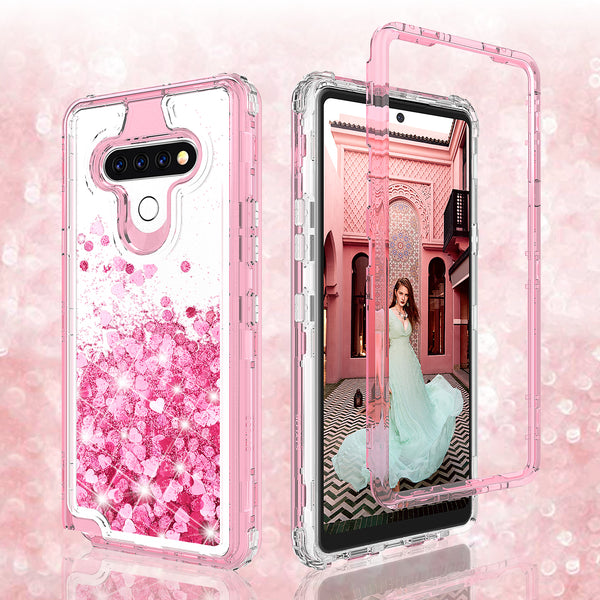 hard clear glitter phone case for lg stylo 6 - pink - www.coverlabusa.com