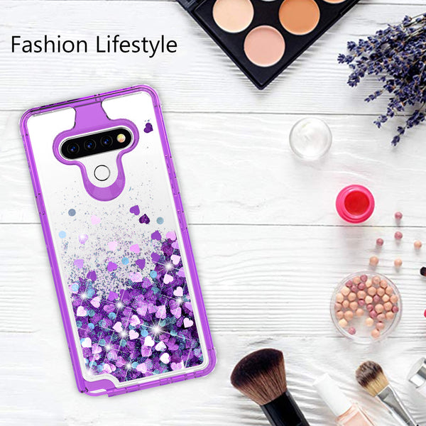 hard clear glitter phone case for lg aristo 5 - purple - www.coverlabusa.com