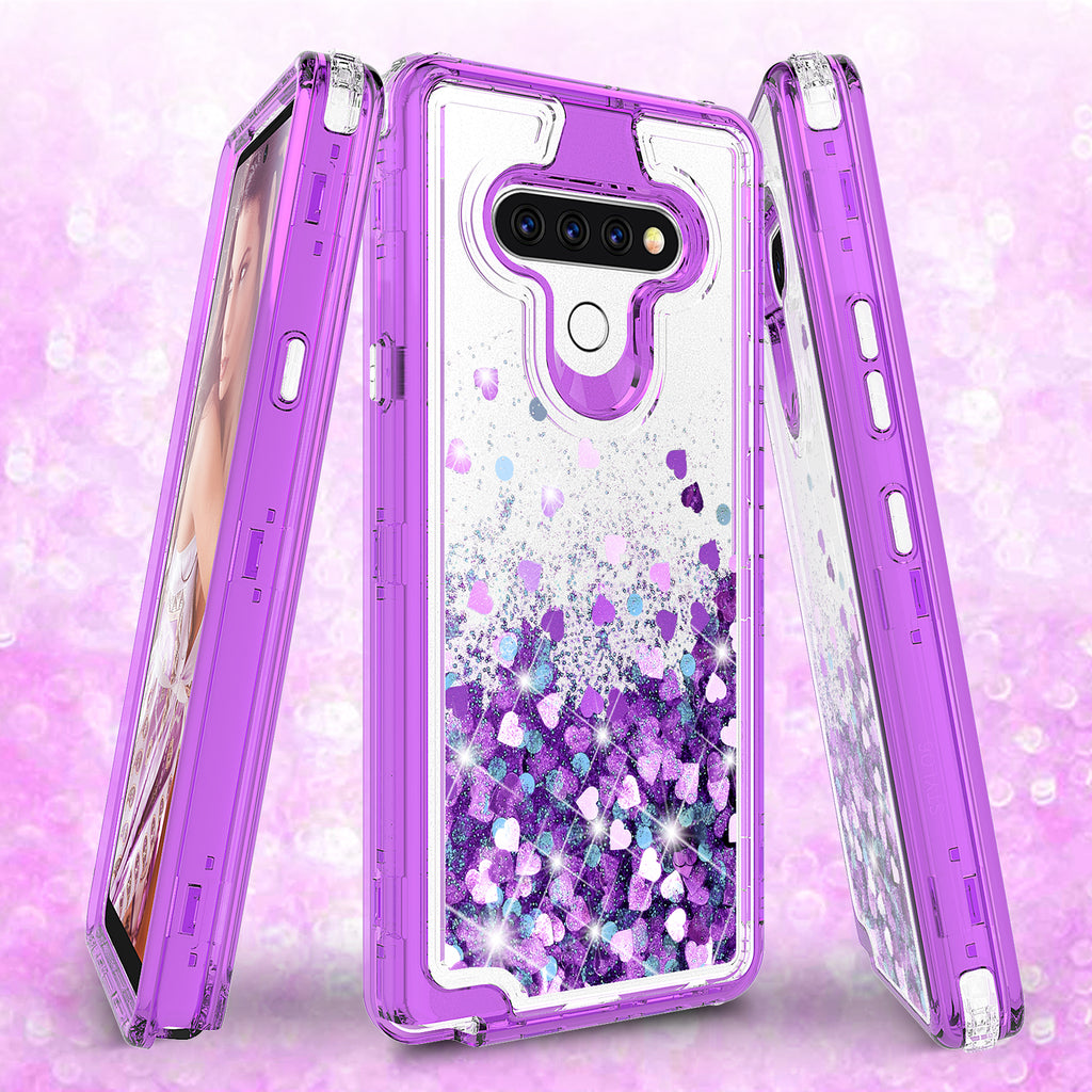 hard clear glitter phone case for lg aristo 5 - purple - www.coverlabusa.com
